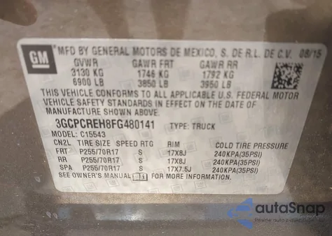 2015 Chevrolet Silverado 1500 1Lt из США, поврежденный, VIN 3GCPCREH8FG480141